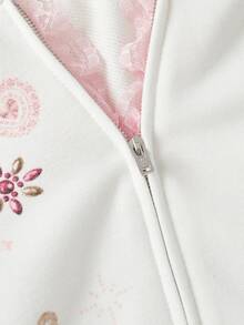 ROMWE Kawaii Women's Cute Girl Fun Print Rhinestone Decor Lace Patchwork 2 In 1 Sweatshirt, Autumn/Winter - White - View 3