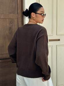 Dazy Plus Solid Color Loose Long Sleeve V-Neck Sweater Autumn/Winter New Brown - Brown - View 2