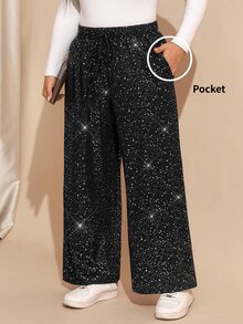 Comfylo Spring/Summer Casual Woven Embroidered Vacation Outing Plus Size Long Pants - Black - View 1