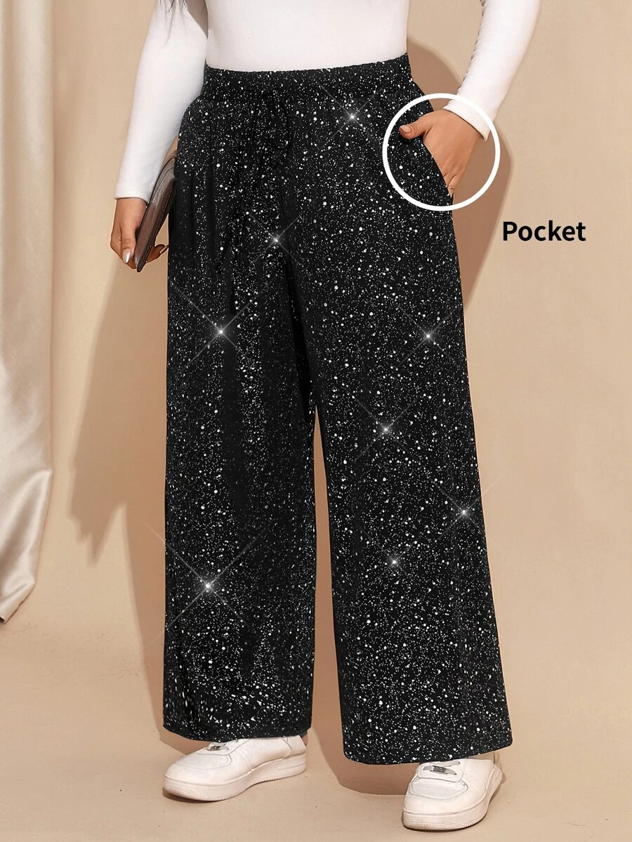 Comfylo Spring/Summer Casual Woven Embroidered Vacation Outing Plus Size Long Pants - Black - View 1