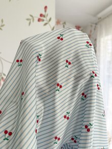 CottageSlumber Cherry Striped Print Faux Silk Shirt Style Plus Size Nightgown - Multicolor - View 8
