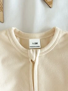 SHEIN 新生兒卡通圖案休閒日常長袖連身長褲睡衣 - 杏色 - 查看 4