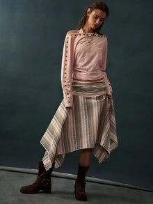 Bohemela Rok Kasual Bergaris Vintage Wanita Serbaguna untuk Musim Panas/Gugur, Sempurna untuk Pemakaian Sehari-hari, Liburan, Jalan-jalan, dan Kostum Halloween - Berwarna merah muda - View 5