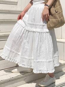 Dazy Plus Korean Style Elastic Waist A-Line White Casual Skirt For Girls, Spring Summer Autumn New Arrival - White - View 4