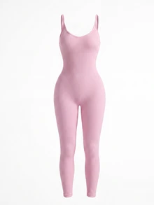 SHEIN Velisys 2件組女款無縫羅紋U背性感提臀運動連身衣，緊身肩帶連身內衣，適合瑜珈、健身、跑步與休閒穿著 - 彩色 - 查看 3