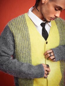 ROMWE MEN Men's Colorblock Casual Versatile Daily Wear Cardigan - Multicolor - View 2