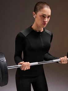 Powerista Women's Black & Gray Slim Fit Patchwork Long Sleeve Sports T-Shirt - Black - View 5