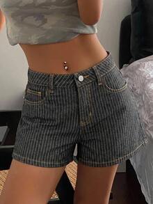 DAZY 夏季新款寬鬆休閒白色女款牛仔短褲 - 黑色 - 查看 7