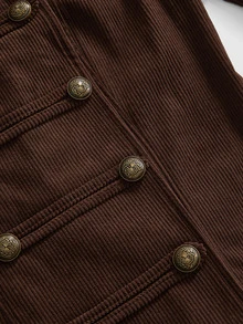 ROMWE Women's Back To School Season Collegiate Style Autumn/Winter Vintage Corduroy Stand Collar Jacket - Brown - View 3