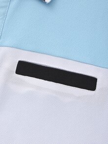 Manfinity Homme Men's Plus Size Contrast Color Button Half-Placket Short Sleeve Polo Shirt Golf Blue And White Striped Summer Casual - Blue - View 4