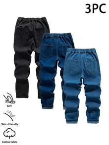 SHEIN Tween Boys Ripped Distressed Elastic Waist Stretch Denim Skinny Jeans 3 Pack For Daily Casual - Multicolor - View 2
