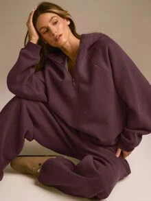 GLOWMODE Heavyweight Fleece Oversized Sweatshirt Jacket Thick Thermal Warm Winter - Chocolate Brown - View 6