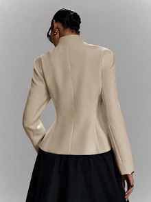 LYSMO Women's Solid Color Long Sleeve Single-Breasted Casual Blazer - Khaki - View 2