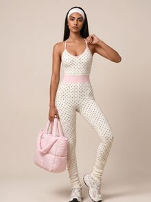 SHEIN BAE Women's Polka Dot Casual Daily Wear Halter Neck Sports Jumpsuit - White - View 4