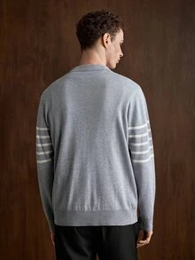 Manfinity CityGents 男士 Polo 領長袖套頭毛衣，Ins 風格，華麗派對街頭成熟風，寬鬆版型拼色秋季正式老錢風毛衣 - 淺灰色 - 查看 2