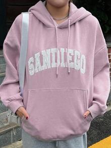 Dazy Plus Korean Style Letter Embroidery Loose Hooded Sweatshirt, Pink, Spring/Autumn - Pink - View 4