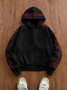 EASEVO Men's Plus Size Letter Embroidered Hoodie Halloween Winter Party Autumn - Black - View 1