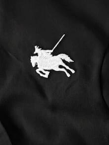 SHEIN MOD 女款優雅性感復古燈籠袖綁腰黑白襯衫，適合早午餐、夜晚外出、秋季穿搭 - 黑色 - 查看 5