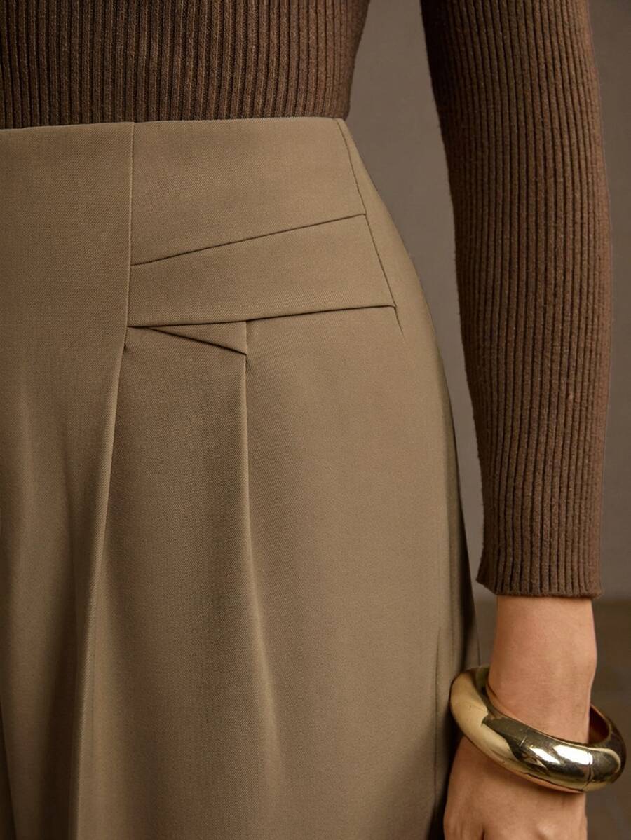 MOTF PREMIUM ELEGANT COMMUTER STRUCTURED STRAIGHT LEG PANTS - Khaki - View 2