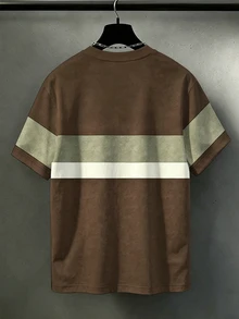 Manfinity Homme Letter Print Top, Gothic Style Men's Fashionable Round Neck Brown T-Shirt, Men's Top - Brown - View 2