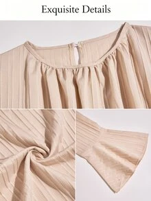 Brilight Gathered Neck Flare Sleeve Cropped Top High Waist Wide Leg Pants For Vacation Brunch Daily Outfit - Apricot - View 9