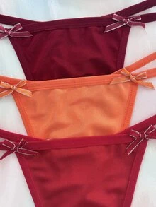 Nora Wilde 3PCS Bow Heart Chain T-Back Panties, Soft And Comfortable, Suitable For Daily Wear And All Seasons, Sweet And Cute, Perfect For Dates And Parties - Multicolor - View 4