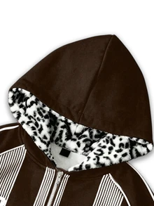 PAVTROS Men's Young Street Streetwear Style, Vintage Ins Hoodie, Knitted Sweatshirt, Plush Leopard Print Fabric, Jacket, Birthday, Dark Brown, Autumn - Coffee Brown - View 4