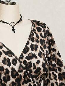 SHEIN ICON Plus Size Women's Leopard Print Ruffle Sleeve Fashion T-Shirt - Multicolor - View 6