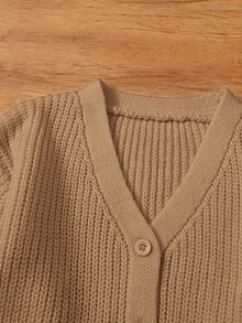SHEIN Leap Crew 女嬰休閒百搭純色燈籠袖開襟衫 - 駝色 - 查看 4