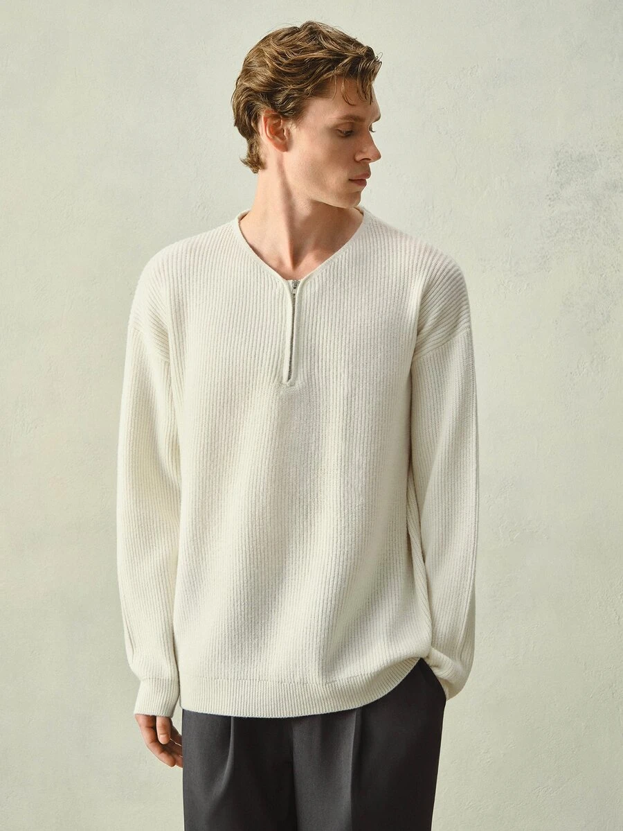 RONVEXI Men's Autumn/Winter Casual Versatile Solid Color Sweater - Beige - View 1