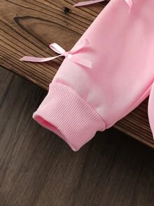 Toddler Girls Polyester Hooded Long Sleeve Solid Color Zip Pocket Regular Open Front Loose Fit Sweatshirt Fall/Winter Pink - Pink - View 5