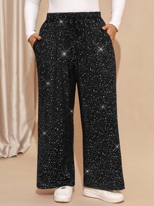 Comfylo Spring/Summer Casual Woven Embroidered Vacation Outing Plus Size Long Pants - Black - View 6