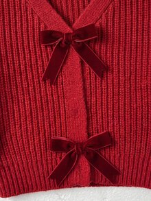女嬰休閒百搭日常穿搭開襟衫 - 酒紅色 - 查看 4