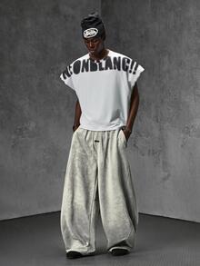 NEON BLANC 男士休閒寬鬆版標準尺寸運動長褲，純灰色彈性腰頭，春秋款 - 淺灰色 - 查看 5