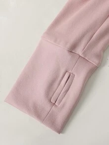 SHEIN 青少年女孩粉色針織拉鍊立領修身配色休閒運動服套裝，附緊身喇叭褲，運動套裝、校園風套裝、慢跑套裝 - 淺粉色 - 查看 7