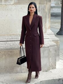 Lumalex Jaket Wanita Musim Gugur/Musim Dingin dengan Struktur, Bantalan Bahu, Pinggang Terikat, Lengan Panjang Lurus, Potongan Reguler, Model Musim Gugur Terbaru - Burgundy - View 8