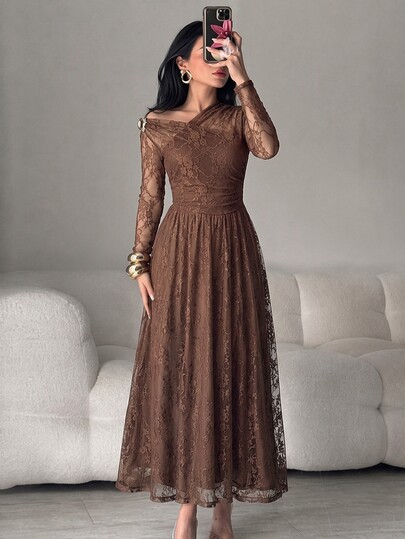 Modelyn Women's Elegant Solid Color Lace Dress