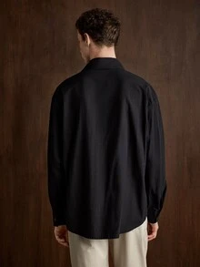 Manfinity CityGents 男士休閒百搭純色長袖襯衫 - 黑色 - 查看 5