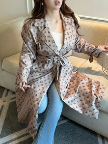 Vibekara 大尺碼女款休閒通勤優雅印花梭織長袖秋季風衣外套 - 彩色 - 查看 7