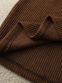 GlowEve Gentle Elegant Brown Colorblock Round Neck Long Sleeve Knit Dress, Slim Fit Flattering Ribbed Bodycon Mini Dress, Simple Versatile Commuter Hot Girl Style Dress - Brown - View 7
