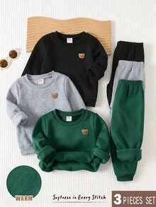 Cozy Pixies 小男孩裝飾拼接圓領長袖套頭運動衫與鬆緊腰長褲 6 件套 - 彩色 - 查看 3