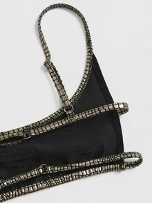 EgrlEra 女款仿鱷魚紋理短版性感細肩帶背心 - 金色 - 查看 5
