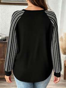 Comfylo Striped Plus Size Women's Casual Raglan Sleeve Round Neck Loose Fit T-Shirt Suitable For Spring And Autumn - Multicolor - View 2