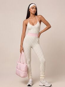 SHEIN BAE Women's Polka Dot Casual Daily Wear Halter Neck Sports Jumpsuit - White - View 1