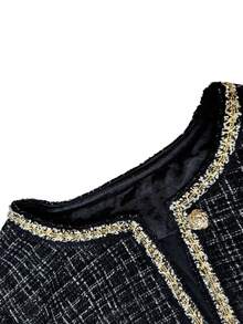 LUMIGAL Women's Autumn/Winter Long Sleeve Colorblock Patchwork Lace Trim Tweed Fashion Elegant Jacket - Black - View 4