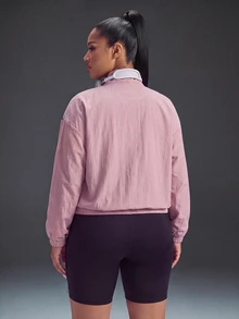 Powerista Women's Dusty Pink Loose Cropped Plus Size Woven Jacket Breathable Soft Casual Curve Kawaii Modest Tropical Workout Fall Gym Sports - Pink - View 2