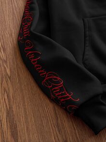 EASEVO Men's Plus Size Letter Embroidered Hoodie Halloween Winter Party Autumn - Black - View 3