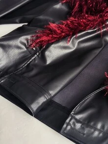 Sunspun Jaket Wanita Ukuran Besar Lengan Panjang Kasual Gaya Gothic Elegan dengan Hiasan Bulu Halus dan Patchwork untuk Musim Gugur, Halloween, Pakaian Tidur, Pakaian Keluar, Warna Hitam - Hitam - View 8