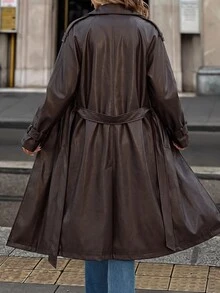 SHEIN Clasi 女款純色保暖內裡時尚百搭風衣 - 卡其色 - 查看 2