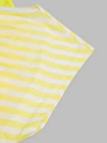 Sweetra Plus Size Striped Asymmetric Neck Spaghetti Strap T-Shirt, Shoulder Exposed, Ruched Waist, Short Length, Sexy Style, Tie Strap, Short Sleeve Top - Yellow - View 5